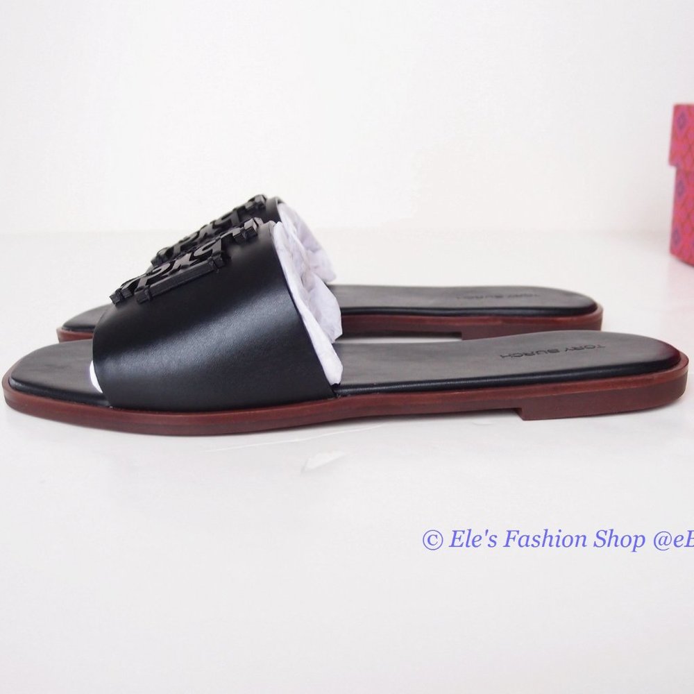❤️ NIB Tory Burch Ines Logo Slide Leather Sandal BLACK US 6.5 7.5 8.5 9 9.5 10 - Picture 8 of 14